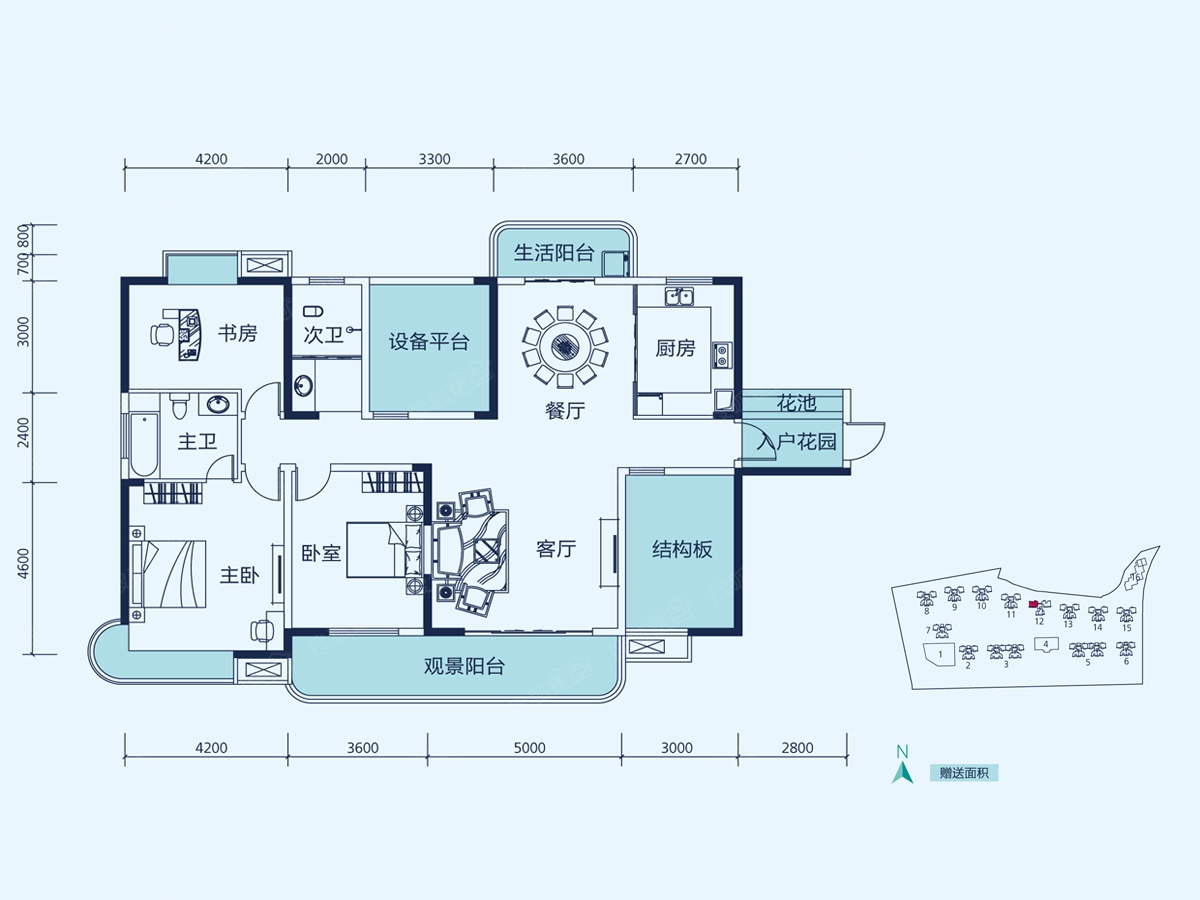 长沙三润城5室约167.13㎡平方米户型图_房型图-象盒长沙新房