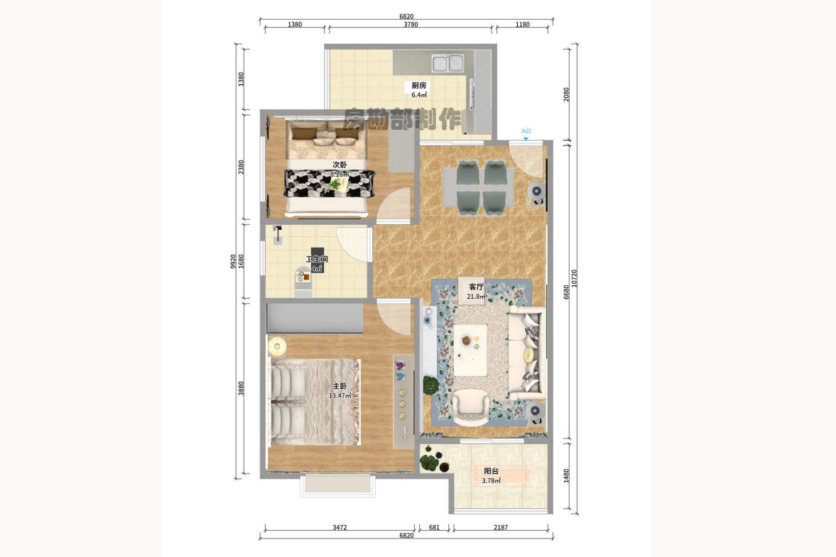 华润凤凰城三期  1室2厅1卫   2200.00元/月户型图