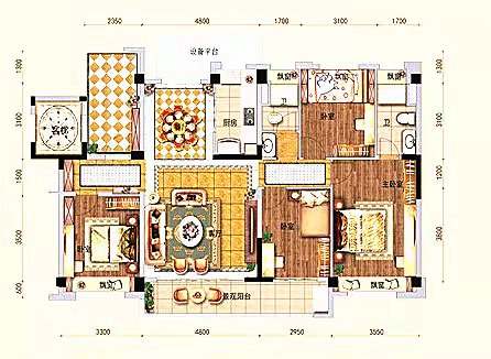 碧桂园豪园-二期  4室2厅2卫   2000.00元/月户型图