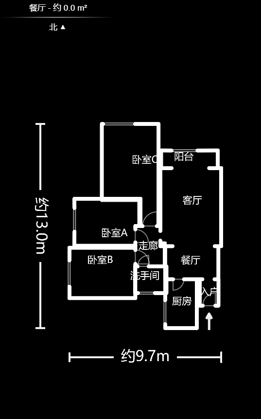 江河东澜湾  3室2厅1卫   2300.00元/月户型图