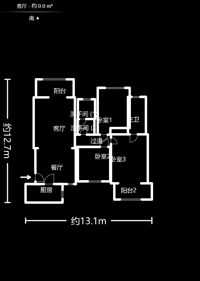 城南郡  3室1厅2卫   3000.00元/月户型图
