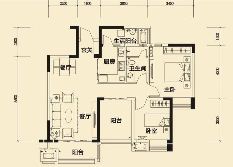 中海锦城一期  3室0厅0卫   90.00万室内图1