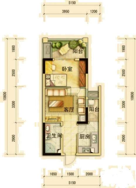武海.中华锦绣  1室1厅1卫   1500.00元/月室内图1