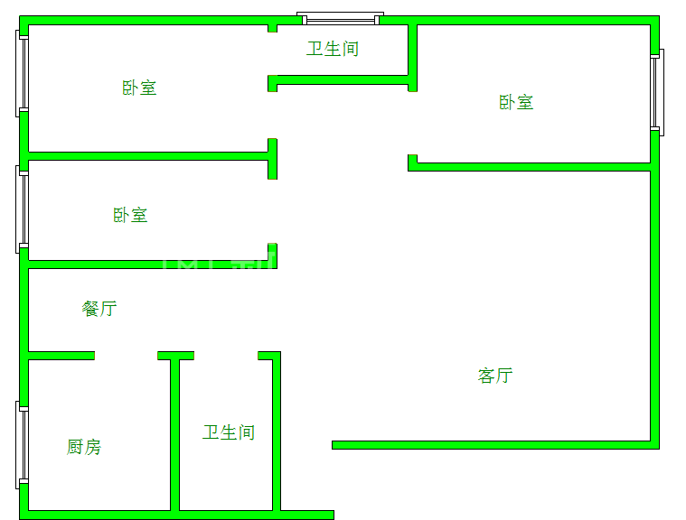 华阳佳苑  3室2厅2卫   2200.00元/月户型图