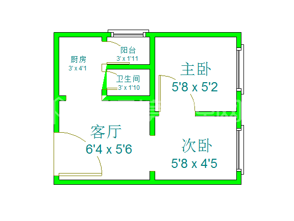 无国界  2室1厅1卫   2500.00元/月