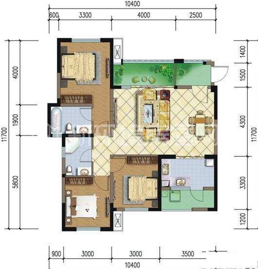 远大中央公园一期 3室1厅1卫 2500.0元/月 远大中央公园一期 3室1厅1卫 2500.0元/月户型图