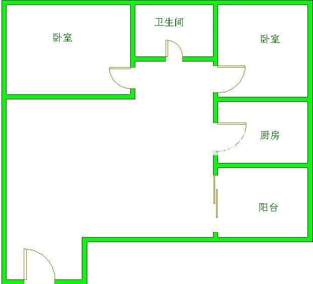 左右小区  2室1厅1卫   1200.00元/月户型图