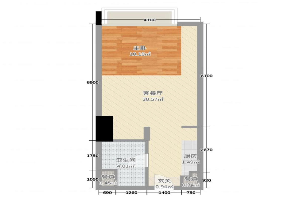 富川CEO大厦  1室1厅1卫   2000.00元/月户型图
