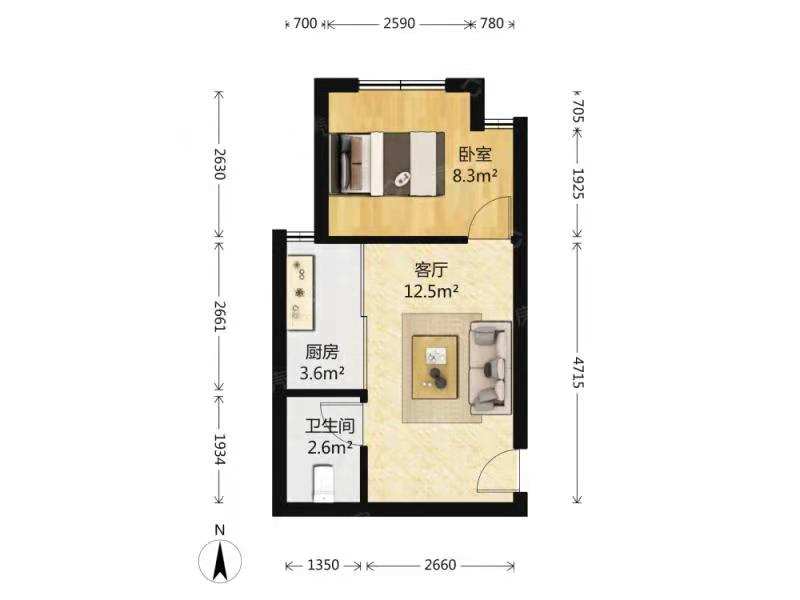 梓湖观邸  3室2厅1卫   2400.00元/月室内图1