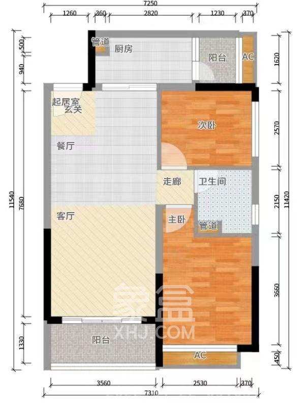 润和又一城 4室2厅2卫 2400.0元/月 润和又一城 4室2厅2卫 2400.0元/月户型图