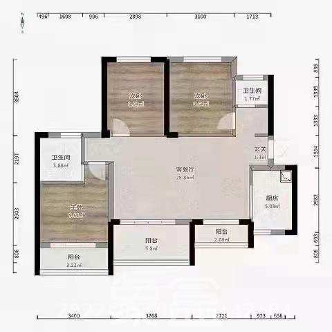 晶华美地  2室2厅1卫    1800.0元/月室内图1