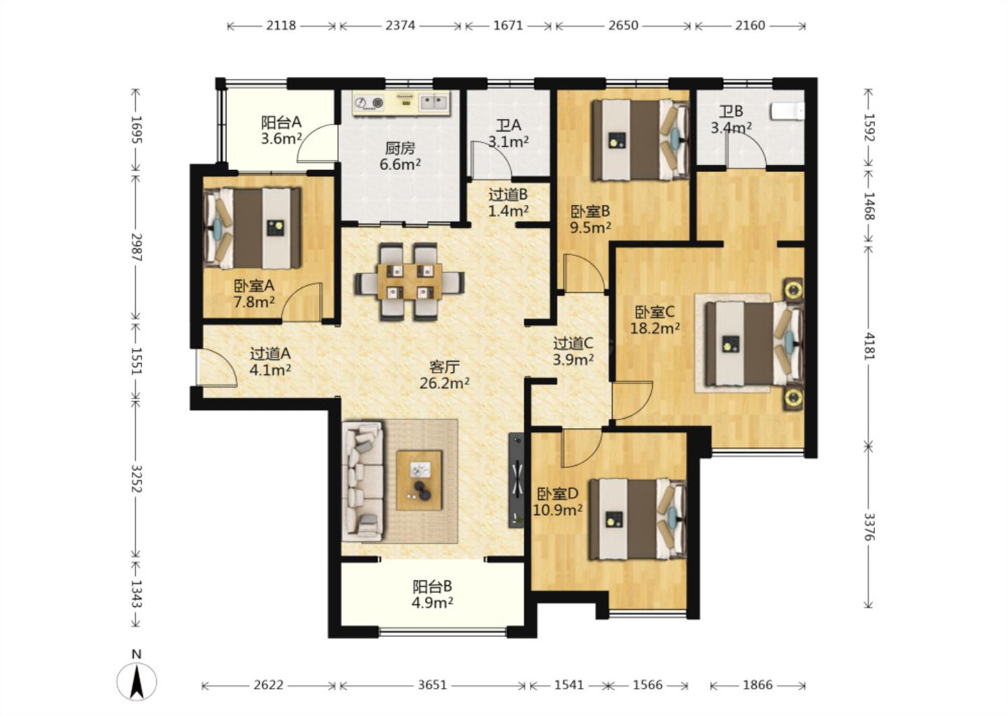 招商依云曲江二期  4室2厅2卫    395.0万