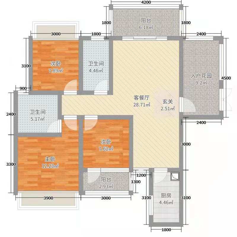 世纪花城  3室2厅2卫   68.80万室内图1