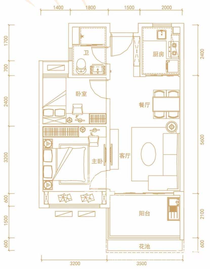 东广济桥社区 2室1厅1厨1卫 2000.00元/月室内图1