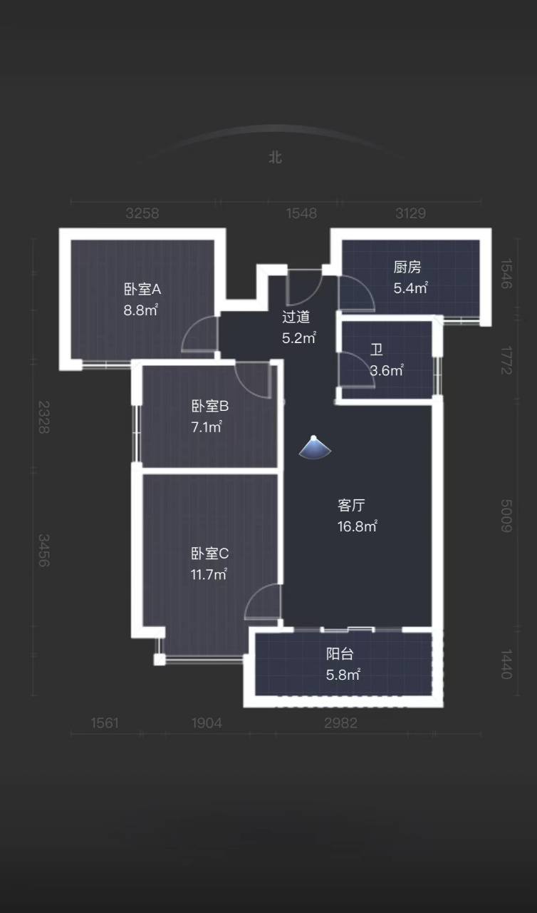 三迪枫丹  3室2厅1卫   155.00万户型图