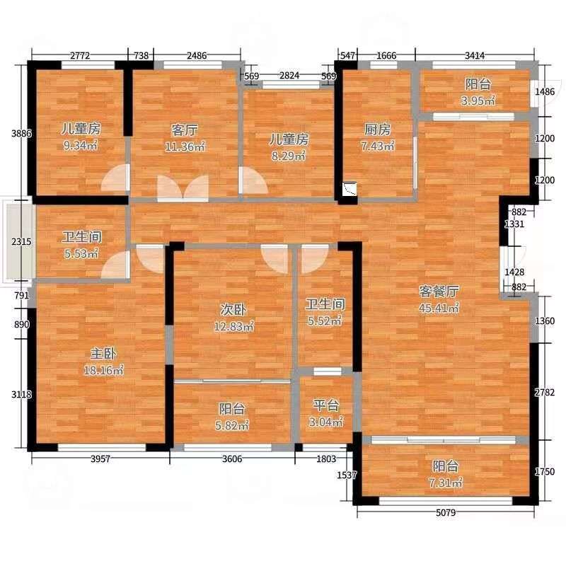 资江明珠  4室2厅1卫   90.90万室内图1