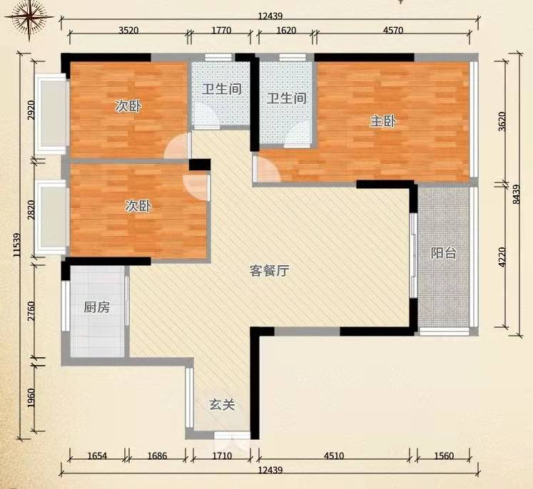 新城国际  3室2厅2卫   74.80万室内图1