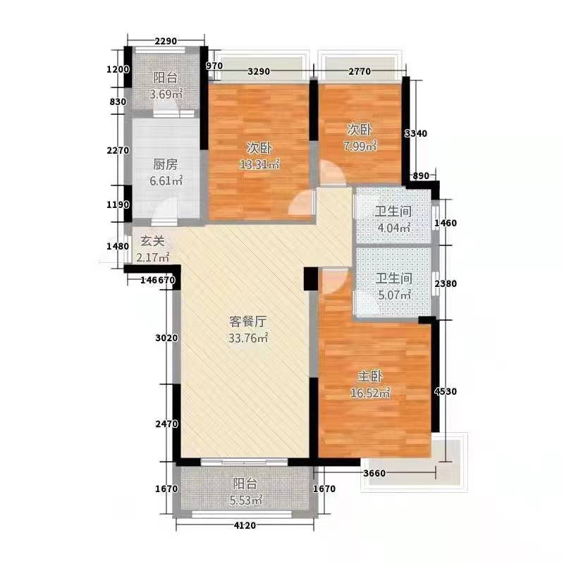 恒大绿洲  3室2厅1卫   1800.00元/月室内图1