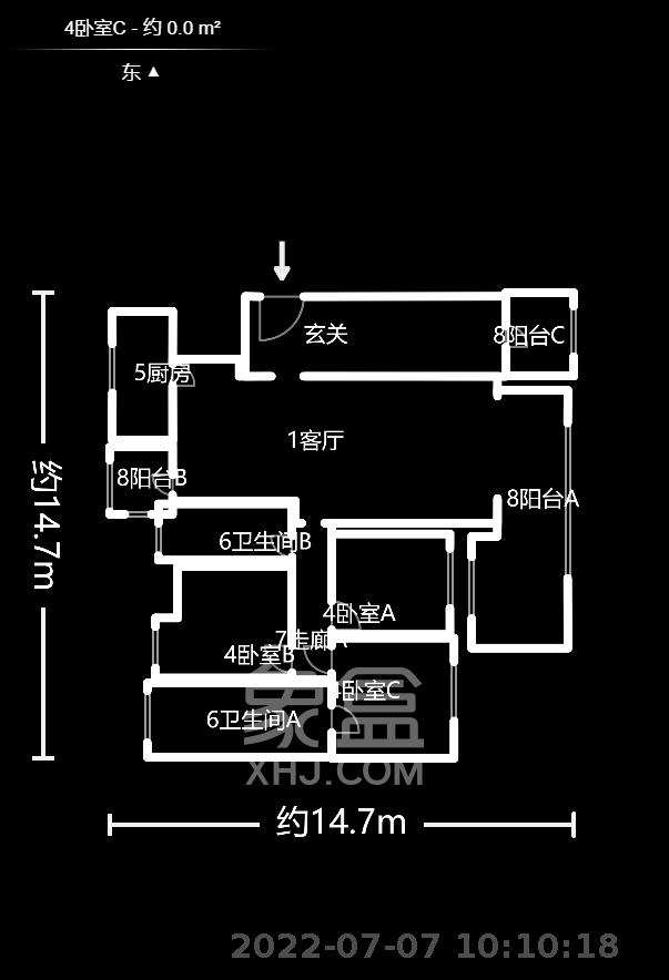 归心苑  4室2厅2卫   5000.00元/月户型图