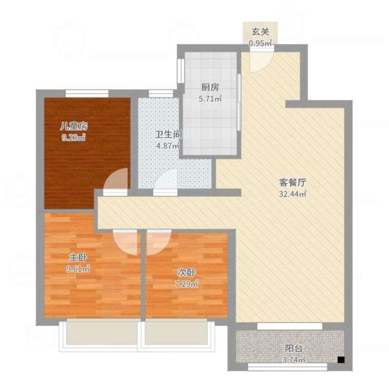 南欣公寓  3室2厅2卫   1800.00元/月户型图