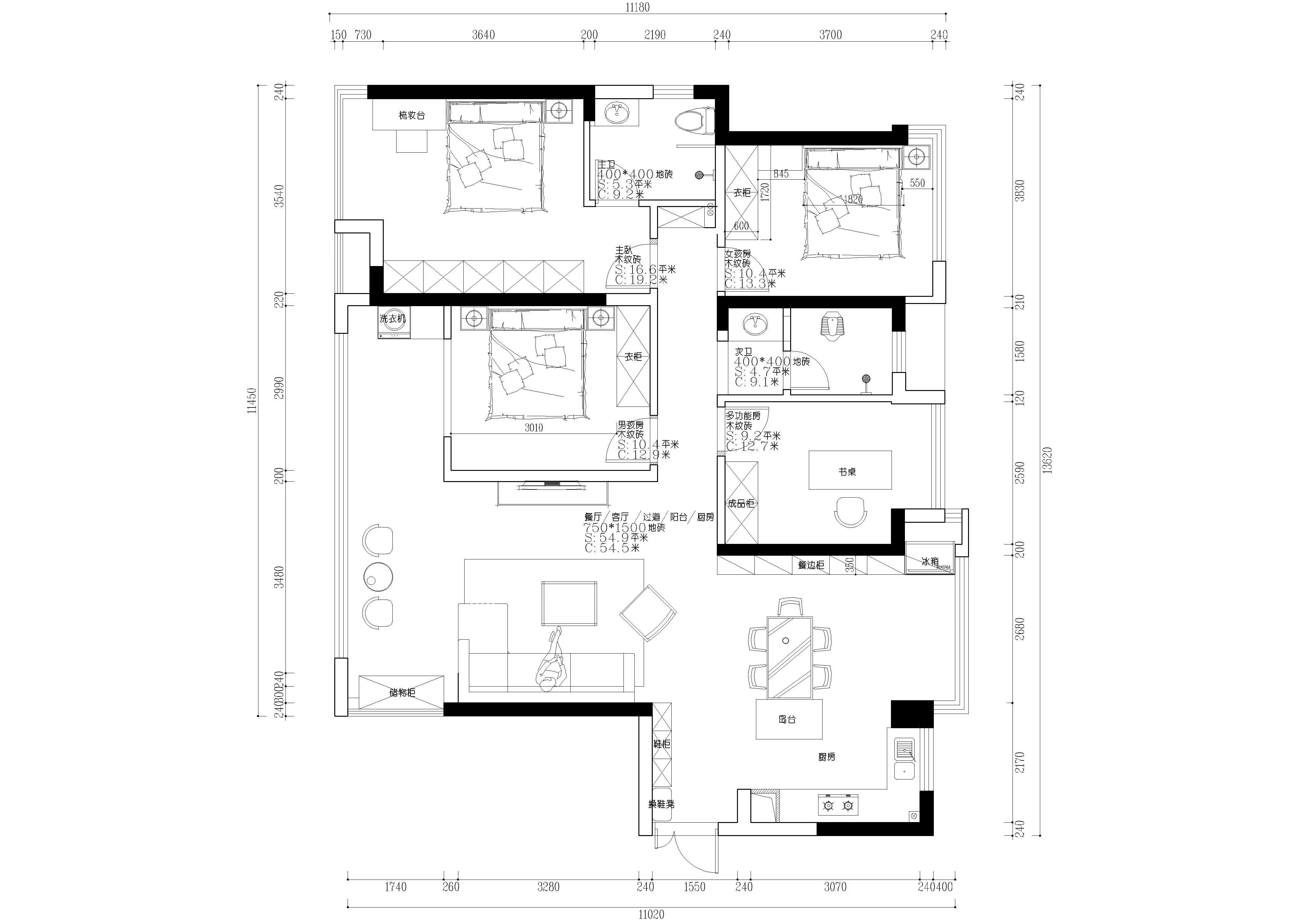 长房湘江府  4室2厅2卫   1500.00元/月