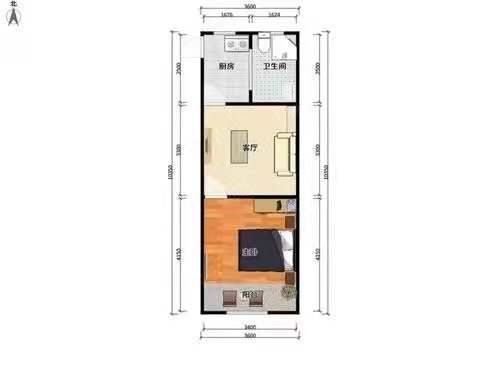 M国际  1室1厅1卫   1100.00元/月室内图1