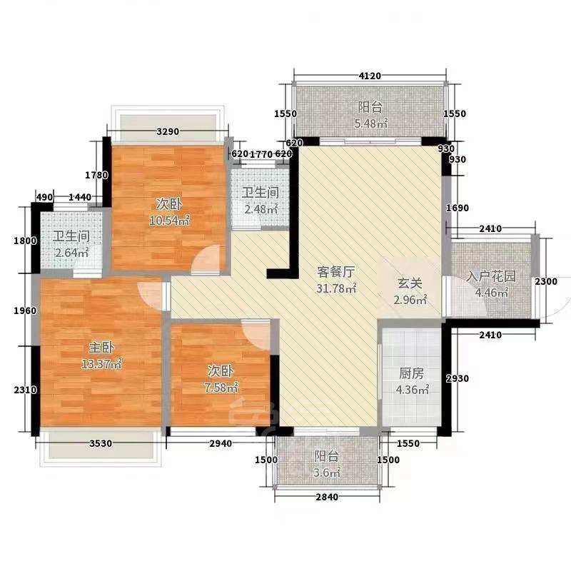 湘水栗园 3室2厅2卫 1200.0元/月 湘水栗园 3室2厅2卫 1200.0元/月室内图