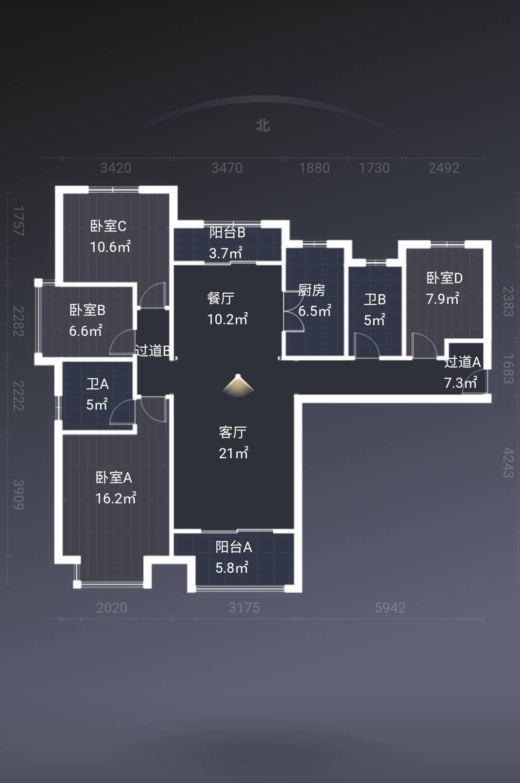 中海城  4室2厅2卫   315.00万户型图