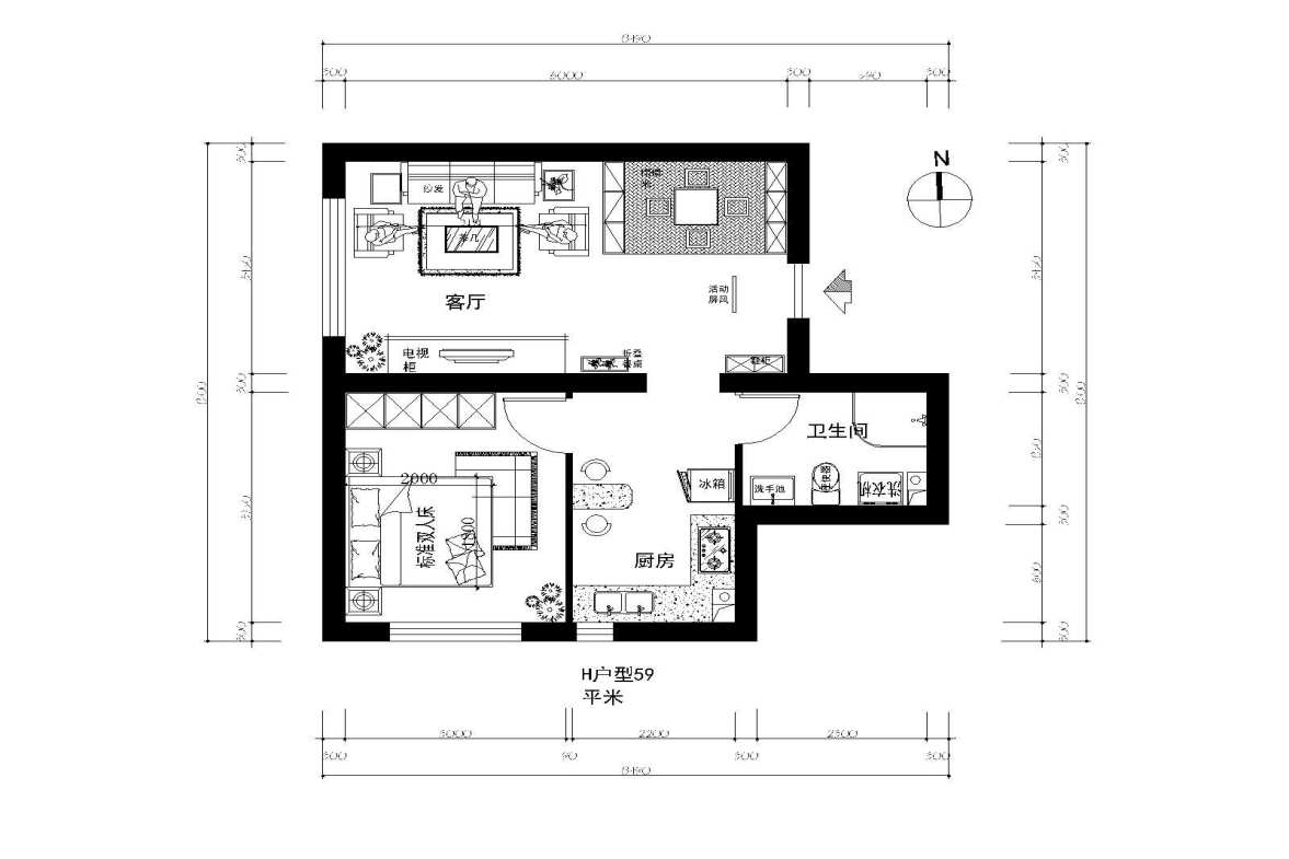 银城市场小区  3室2厅1卫   800.00元/月室内图1