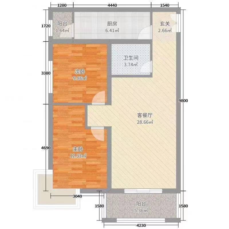 康城上品  1室1厅1卫   1100.00元/月室内图1