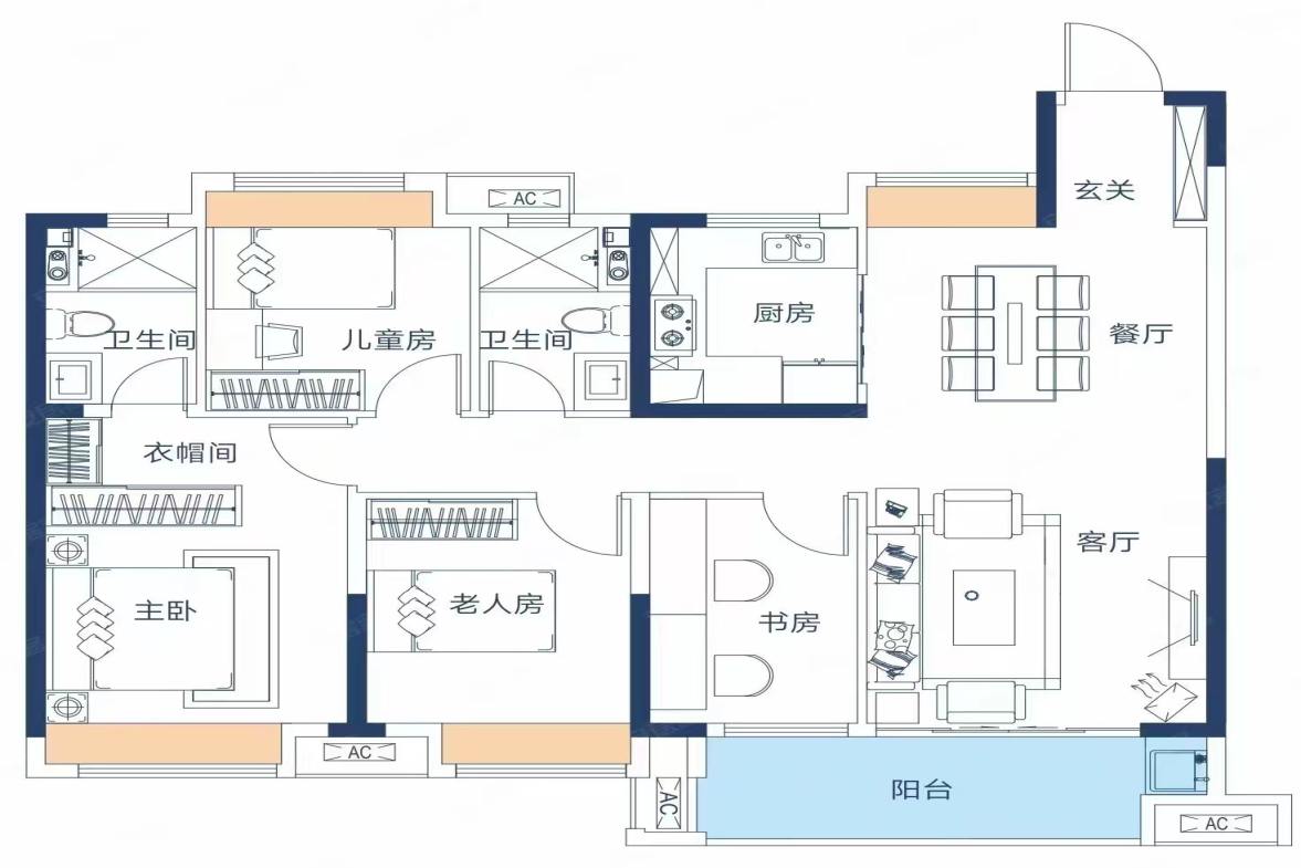 美的金科檀樾  4室2厅2卫   108.00万户型图