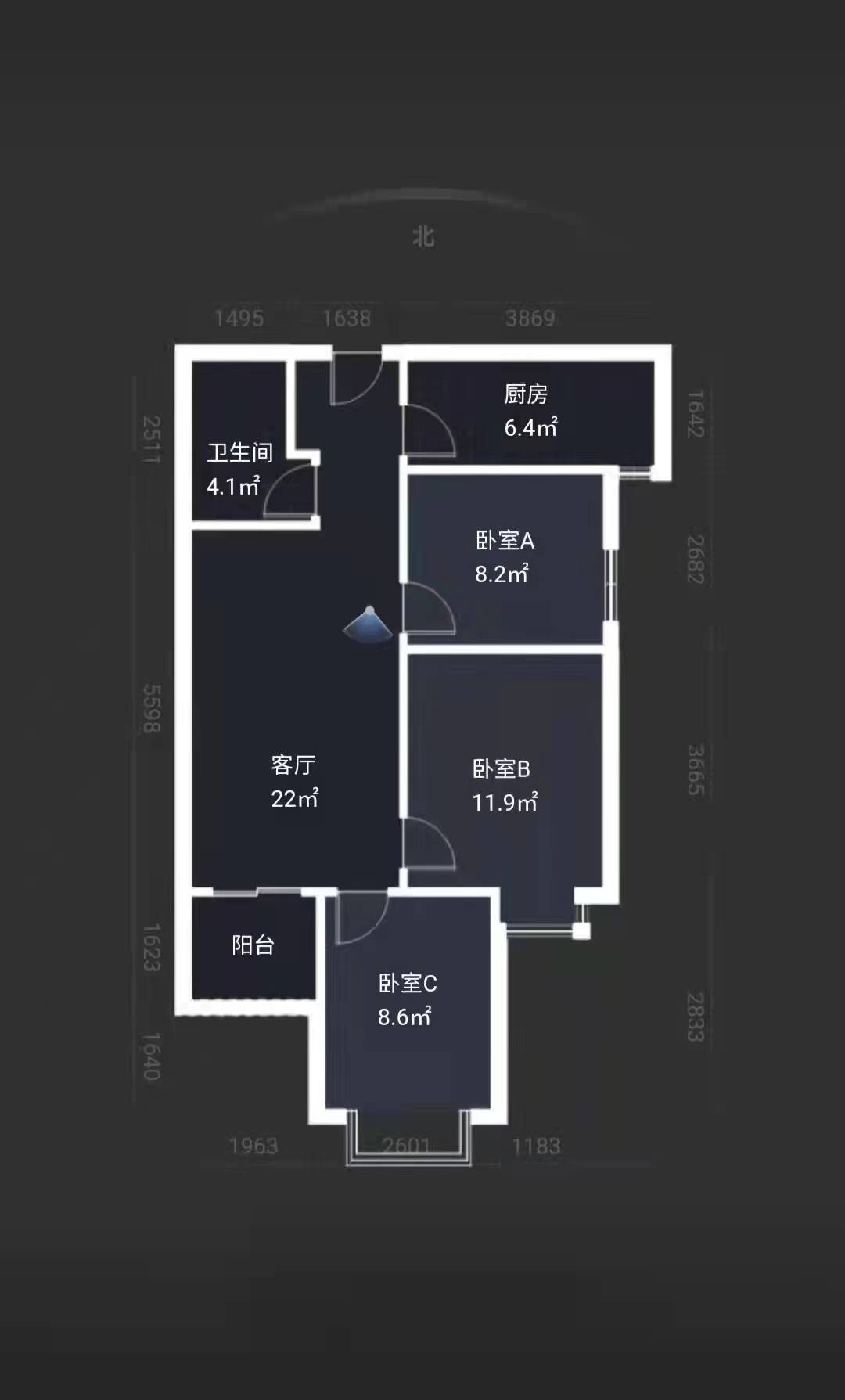 中铁建万科翡翠  3室3厅1卫   2800.00元/月室内图1