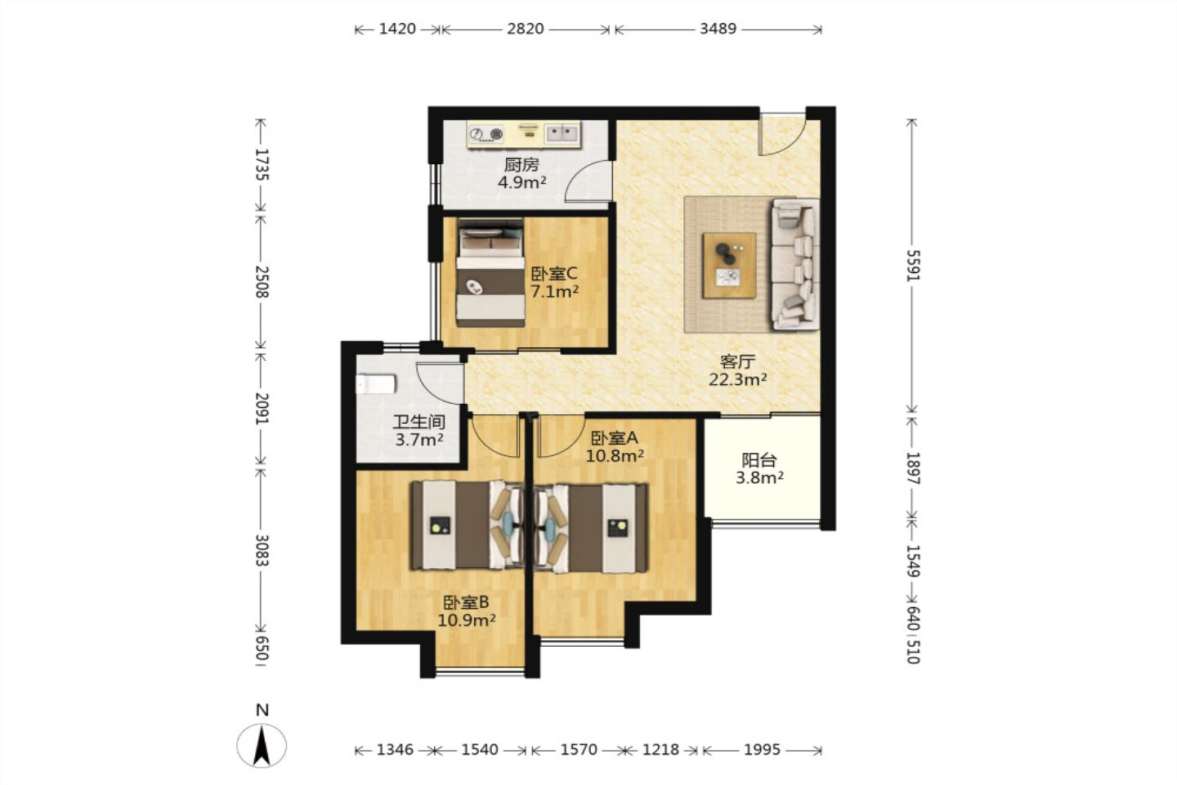 光谷自由城  3室2厅1卫   145.00万室内图1