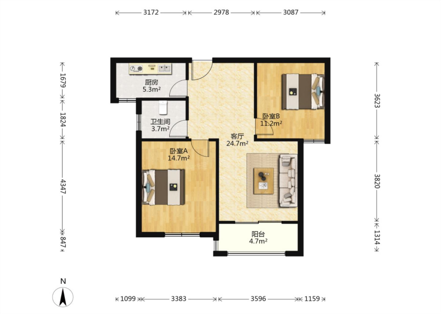 宝业光谷丽都  2室2厅1卫   152.00万