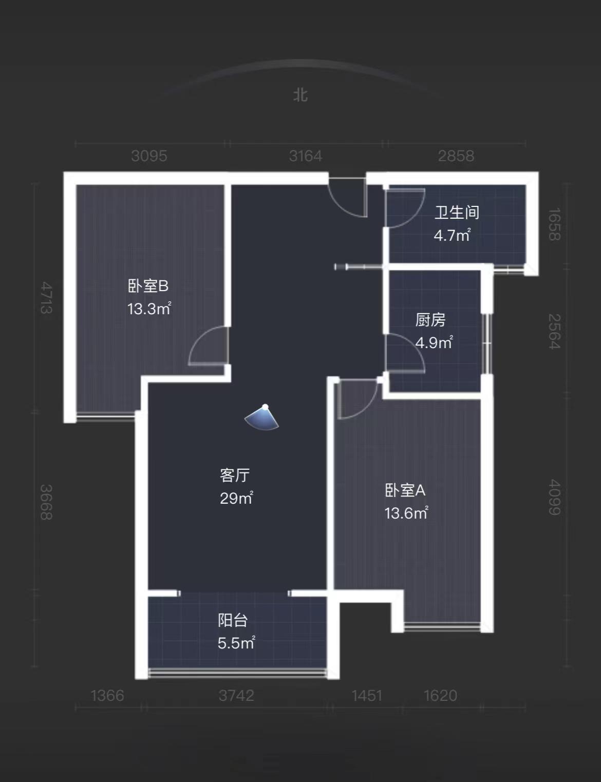 江林新城  2室2厅1卫   2400.00元/月室内图1