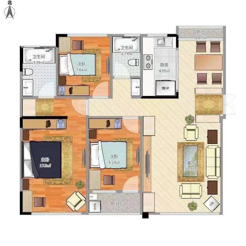 碧桂园  3室2厅1卫   62.80万室内图1