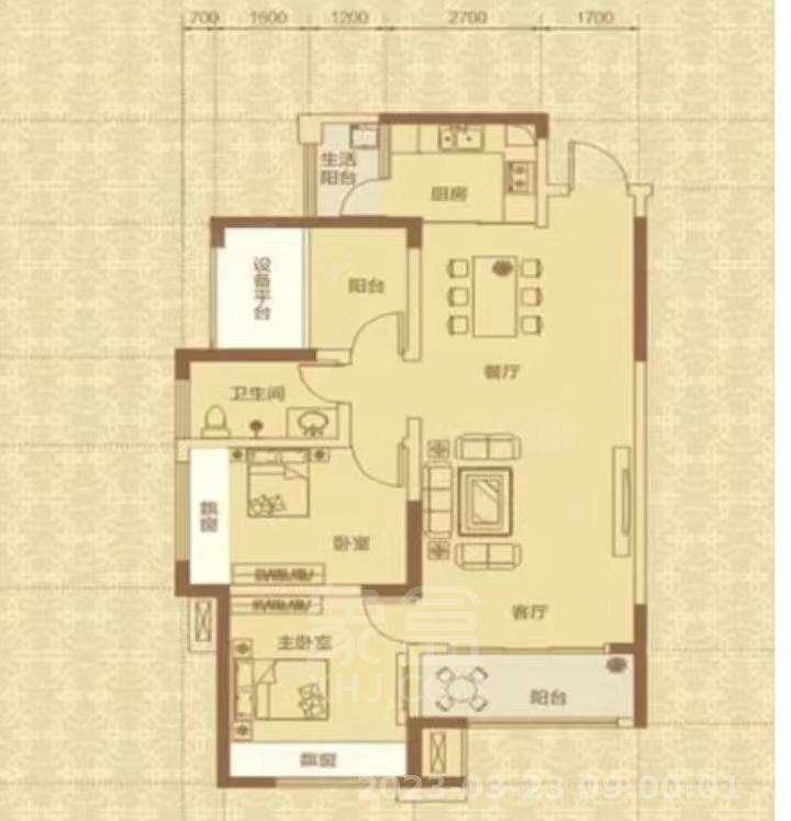 中泰财富湘江 2室1厅1卫 1500.00元/月 中泰财富湘江 2室1厅1卫 1500.00元/月室内图