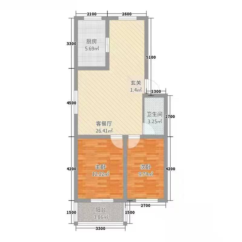 卧龙港  2室2厅1卫   45.00万室内图1