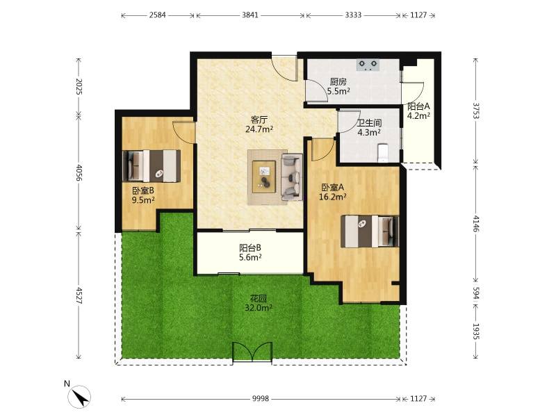 新阳光100大湖第  2室2厅1卫   84.50万户型图