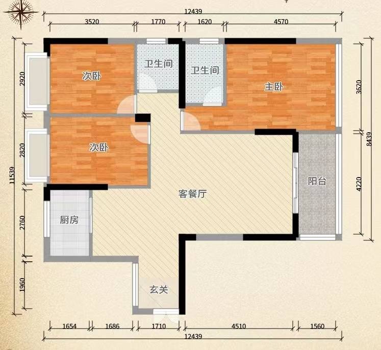 珠江愉景新城  4室2厅2卫   74.00万室内图1