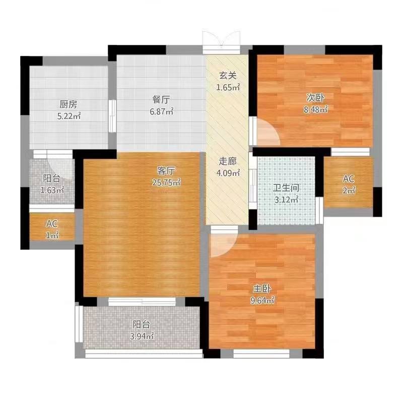 资江明珠  3室2厅1卫   80.00万室内图1