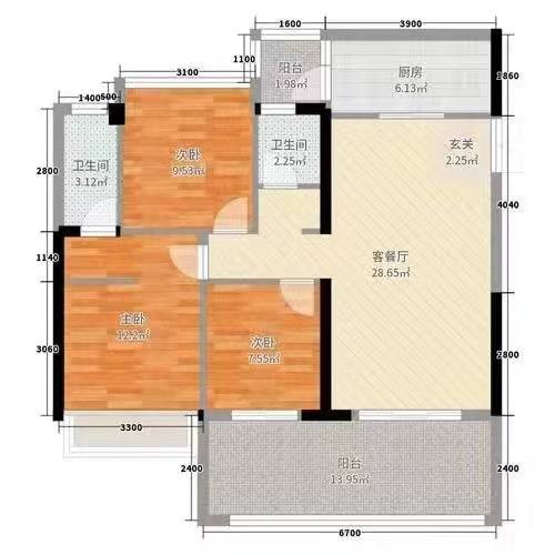 博达花苑  3室2厅2卫   2200.00元/月室内图1