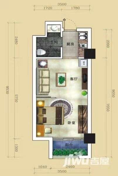 保利香槟国际  1室1厅1卫   1300.00元/月室内图1