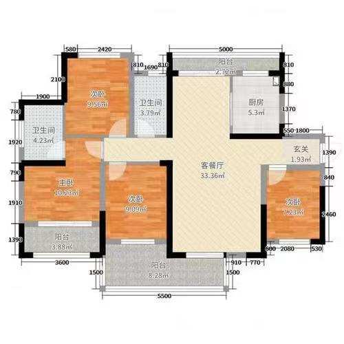望江花园  3室2厅1卫   1200.00元/月室内图1