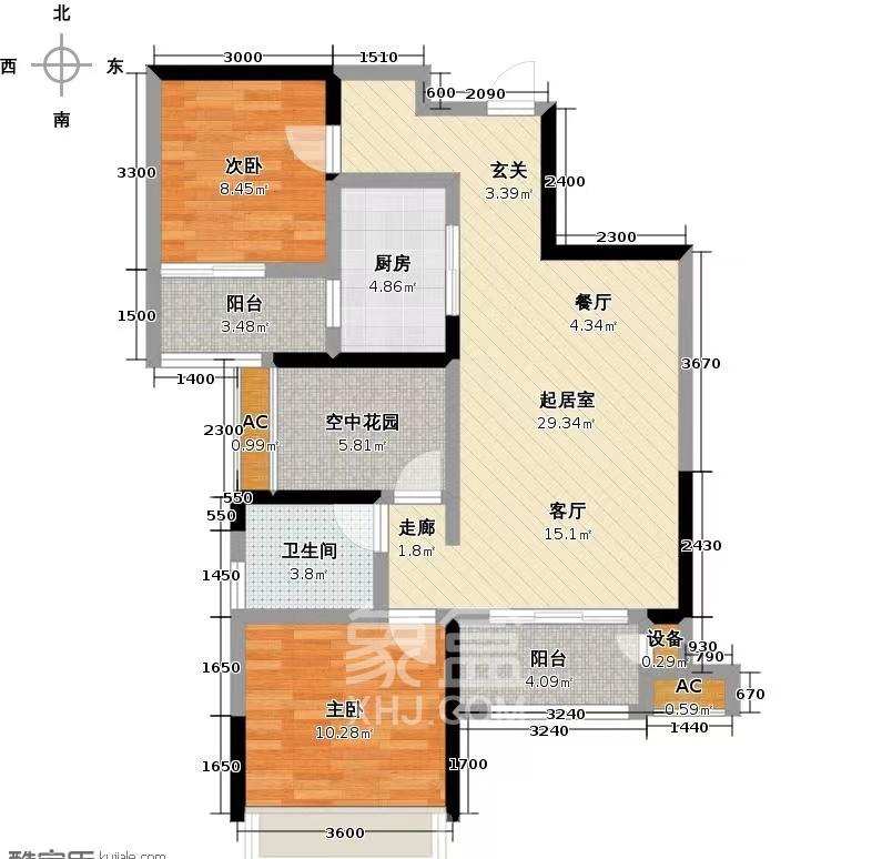 恒大书香门第  3室2厅2卫   66.80万室内图1