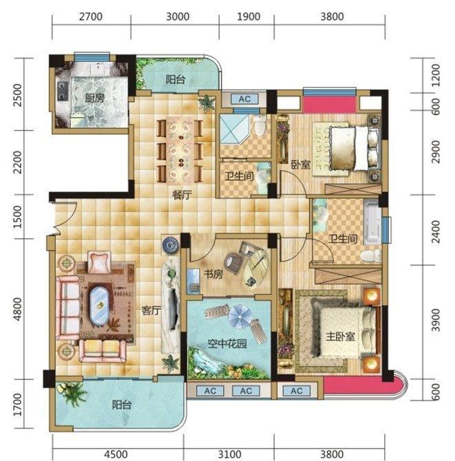 五矿万境水岸  3室2厅2卫   76.00万户型图