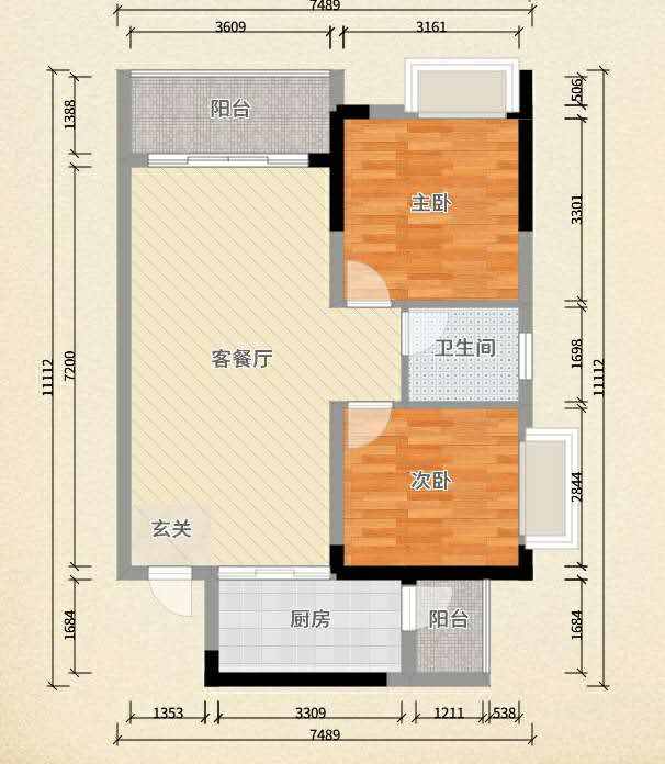 明兴花苑  2室1厅1卫   1500.00元/月户型图
