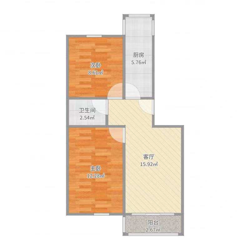 万城国际  2室2厅1卫   1200.00元/月户型图