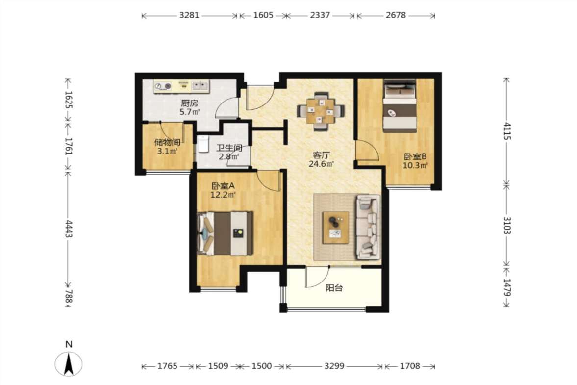 当代国际城  2室2厅1卫   138.00万室内图1