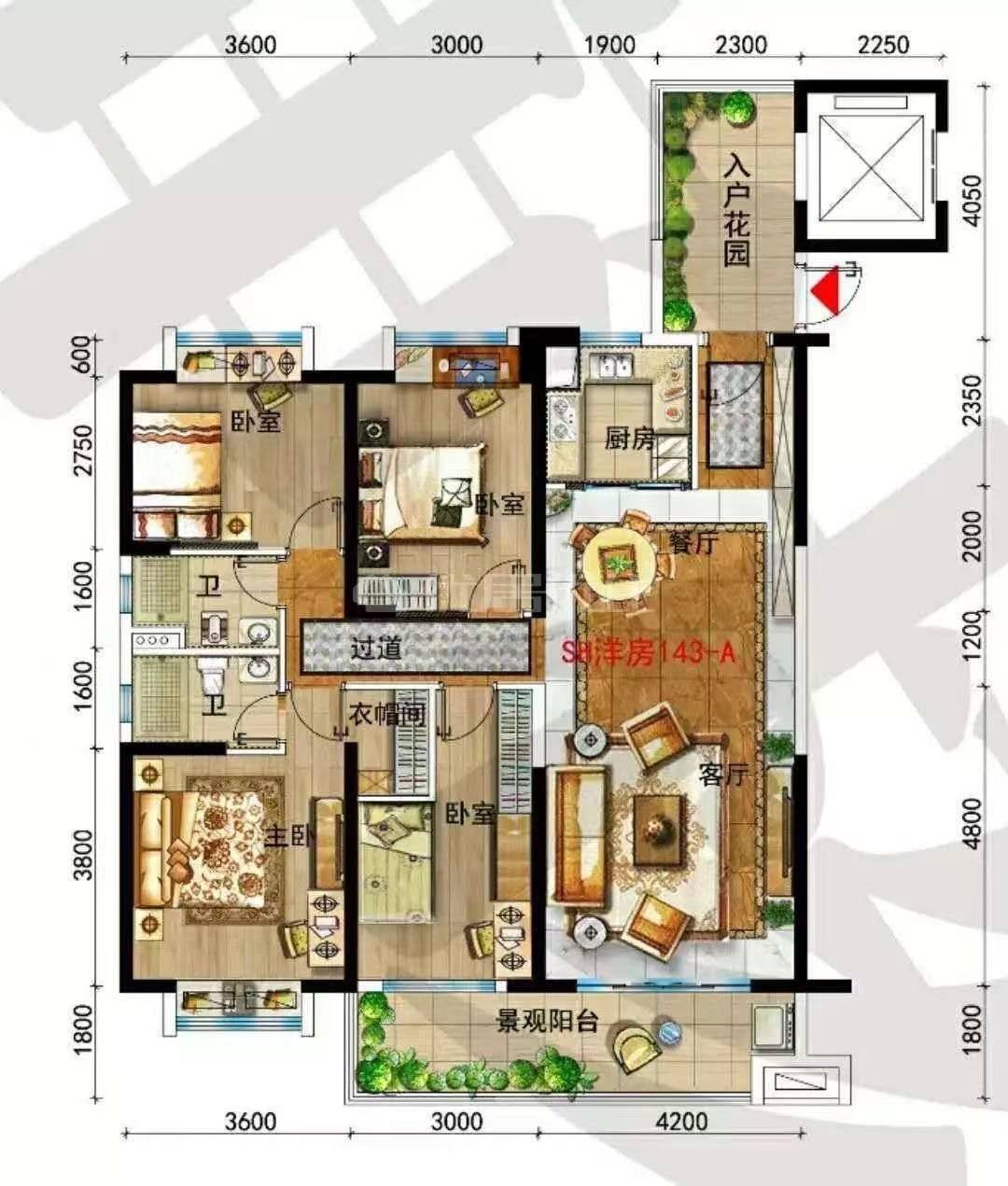 碧桂园梓山府  4室2厅2卫   3000.00元/月室内图1